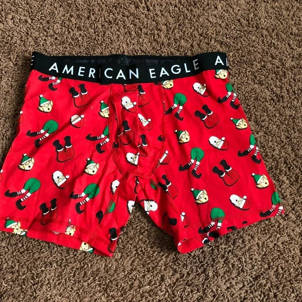 American Eagle Mens XL Red Santa‎ Elf Holiday Boxer Briefs Christmas Underwear